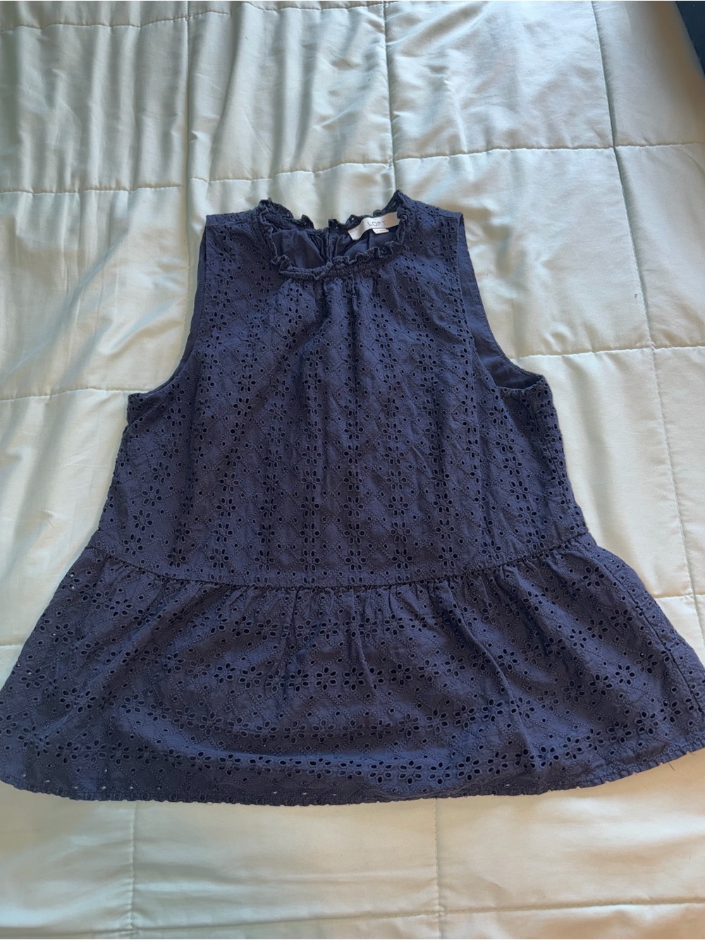 LOFT eyelet ruffle sleeveless peplum top